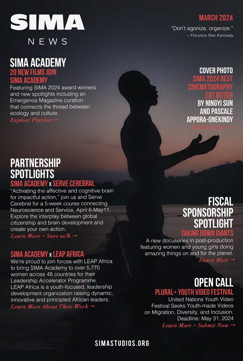 March 2024 | SIMA News — @SIMAacademy grows; spotlight on Serve Cerebral; SIMA Academy touches down in 48 countries reaching 5,770 women with our partner @LEAPAfrica; meet TAKING DOWN GIANTS; and an open call for @Pluralplus. MORE + LINKS: t.e2ma.net/message/x08h5g…