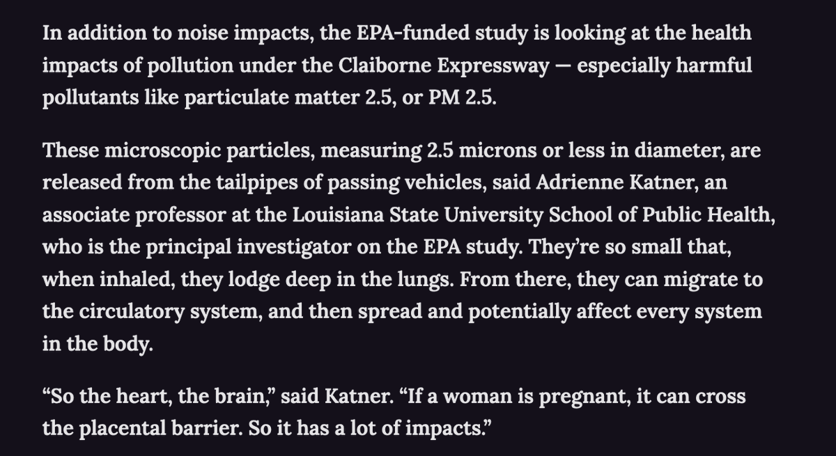 In New Orleans, there's a section of I-10 that tore through the heart of one of the nation’s oldest Black neighborhoods. A study is looking at the health impacts on the Black community relating to the nearly 115,000 vehicles a day that use the overpass whatimreading.net/p/new-orleans-…