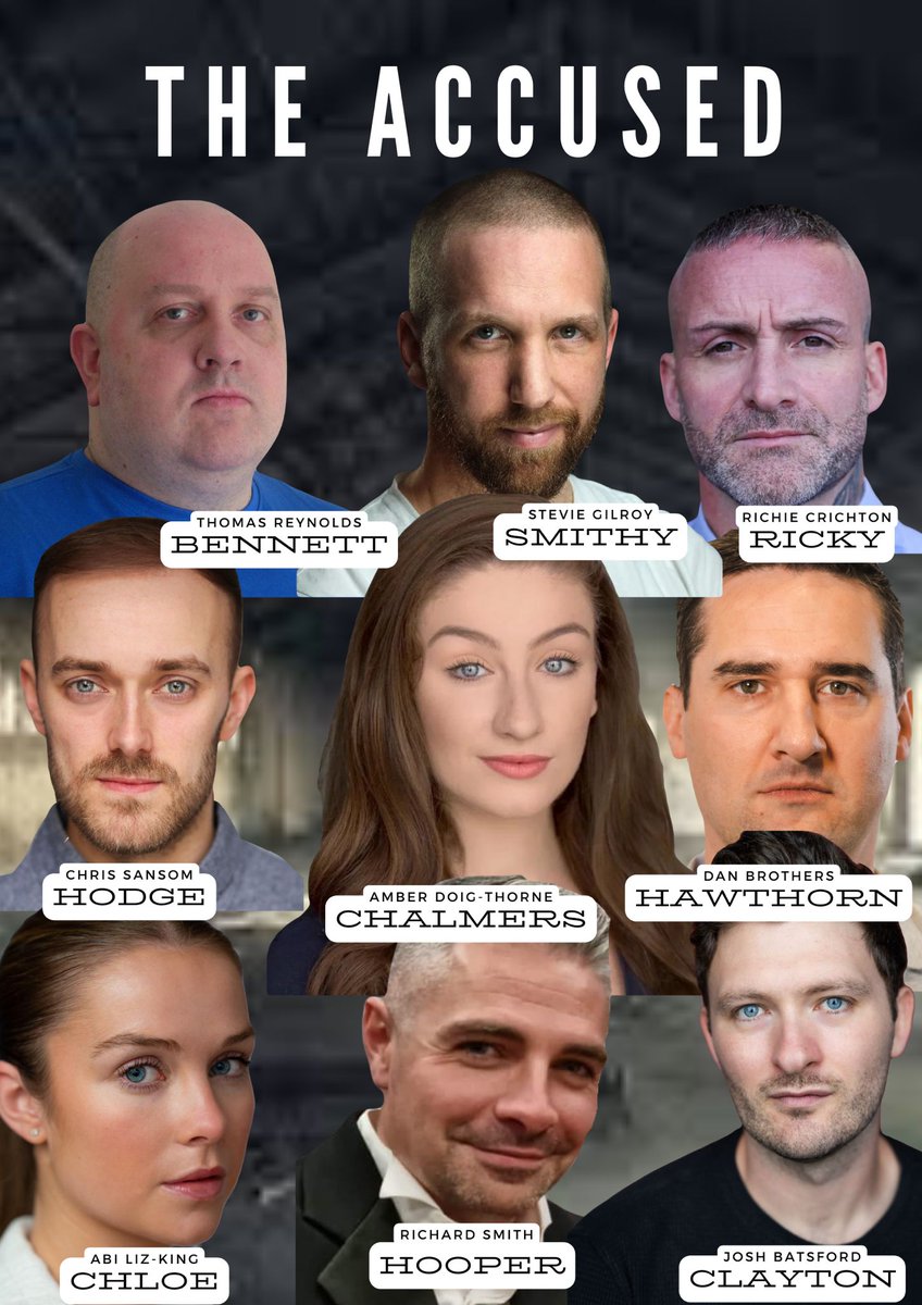 full #cast list for #TheAccused. poster courtesy of @danbrothers13. From top left - @TheeTomReynolds, @StevieGilroy, @RichieCrichton, @Chrissammo, @AmbzDT, @danbrothers13, @Abilizking, Richard Smith, @JoshBatsford. #filming next week! #writer #writerslife #actors #indiefilm