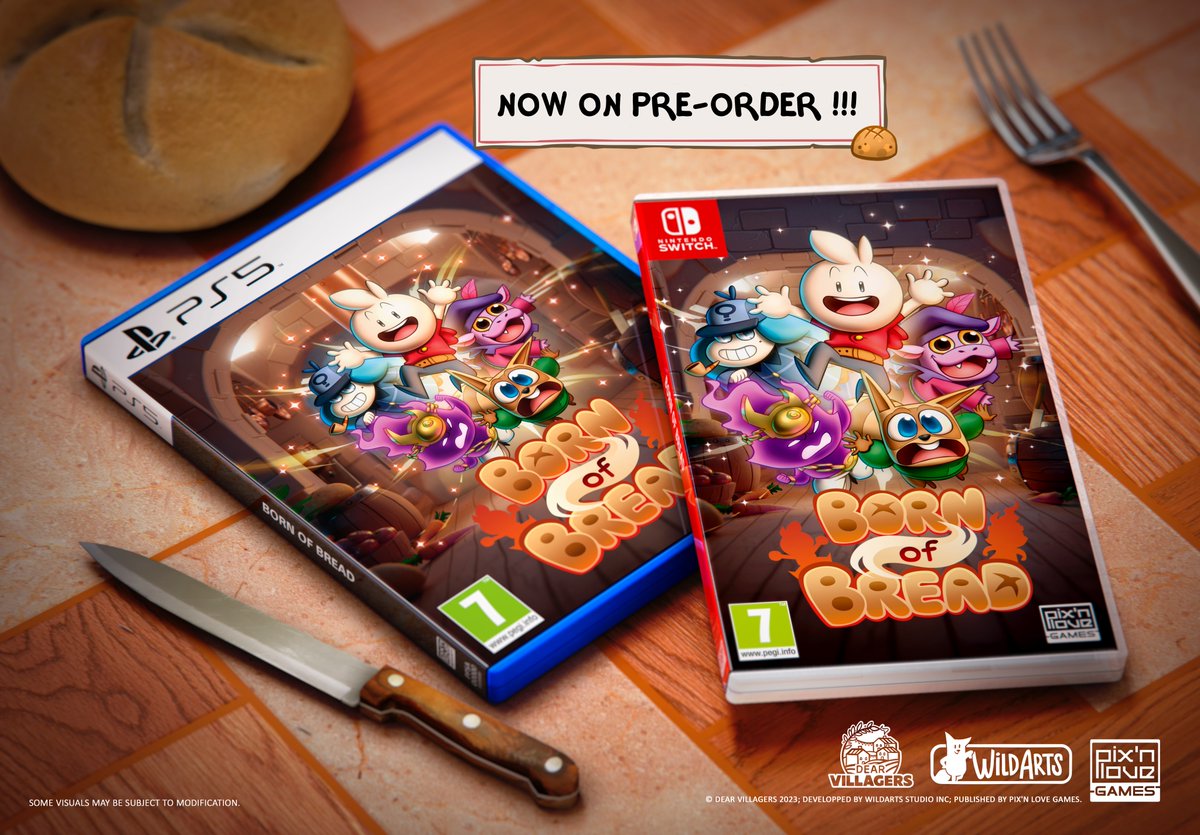 Sit up! Food's ready! 😊 Discover now the RPG Born of Bread on #NintendoSwitch & #PS5 in two versions: 🟨 First Edition with reversible cover 🟥 Deluxious Edition with artbook, vinyl and more goodies! ➡️ Info on pixnlove.com @wildartsdevs