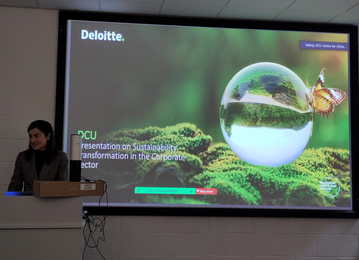 For our final @DCUClimate guest lecture this semester Orla Dunbar, ESG Data & Technology Lead with @DeloitteIreland, spoke of a shift happening within the corporate sector from compliance to transformation, in responding to sustainability regulations.