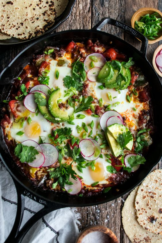 Mexican baked eggs with chorizo and peppers