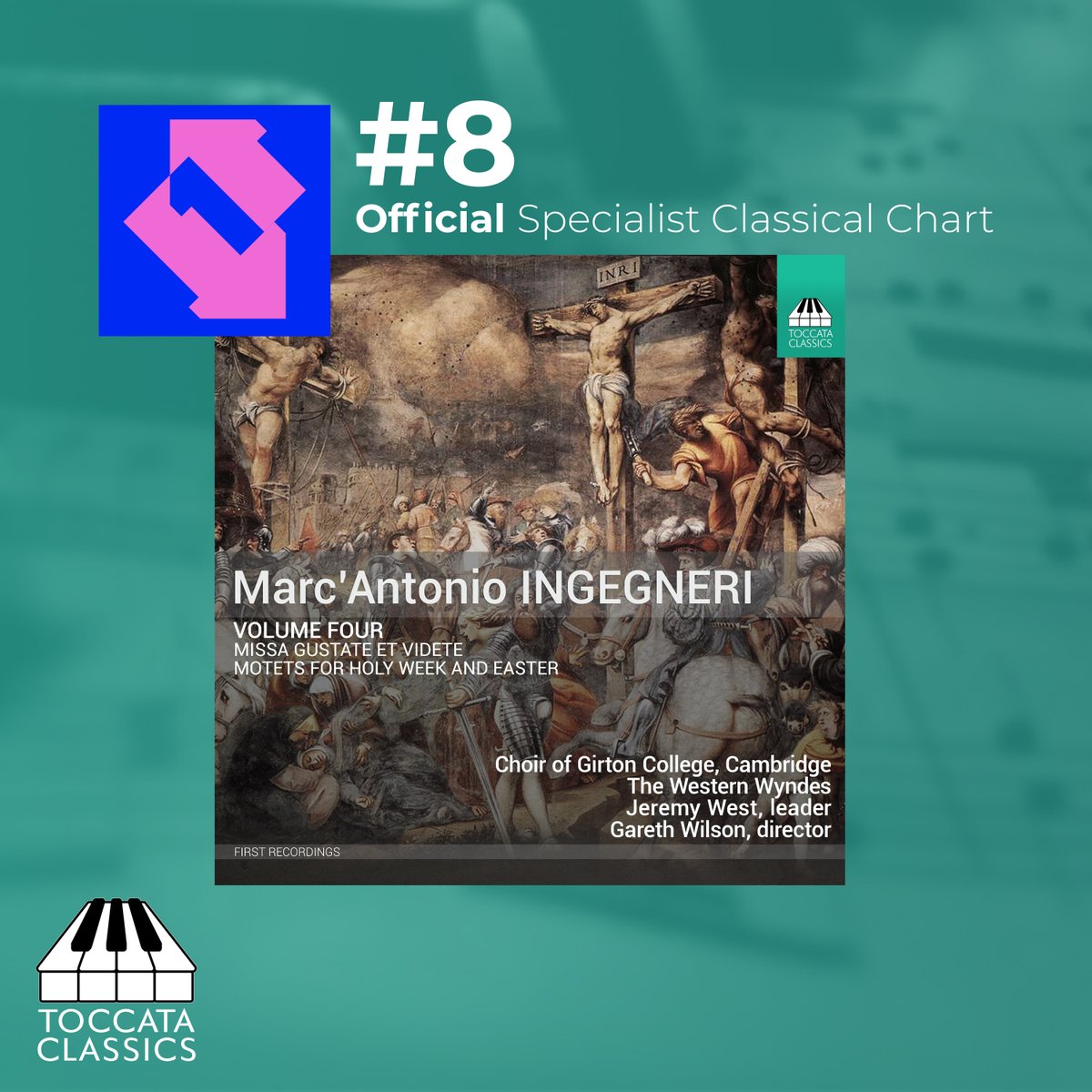 Congratulations to the @girtoncollegechoir, The Western Wyndes, @jeremyscornetts, and @nota1cambiata! Their fourth volume of Marc'Antonio Ingegneri makes its @officialcharts UK debut at #8! And perfectly timed for Holy Week and Easter! Listen now at listn.fm/ingegneriv4