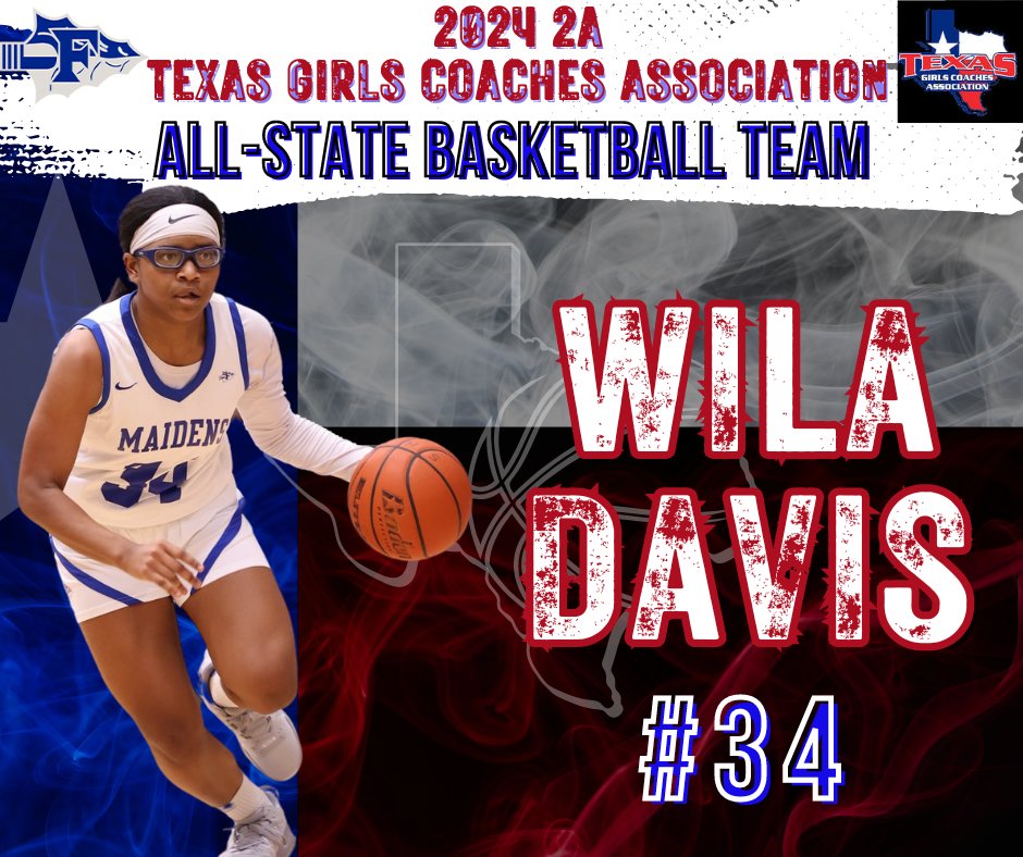 Congratulations to Wila Davis on being selected for the 2024 Texas Girls Coaches Association (TGCA) 2A All-State Team! Let's applaud this outstanding achievement and wish her continued success on and off the basketball court!