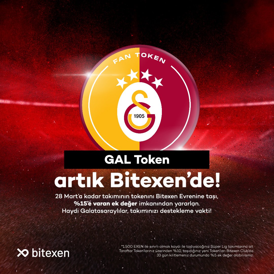 28 Mart'a kadar Taraftar Token'lerini Bitexen'e taşı, %15'e varan ek değer imkanından yararlan ⚽️👊 GÖREV: Takip et, Paylaş, Kazan ! 💪 X hesabını Bitexen hesabınla eşleştir, @bitexencom hesabını takip et, bu gönderiyi paylaş (repost et), 100 puanı kap ! 30'un üzerinde Türk