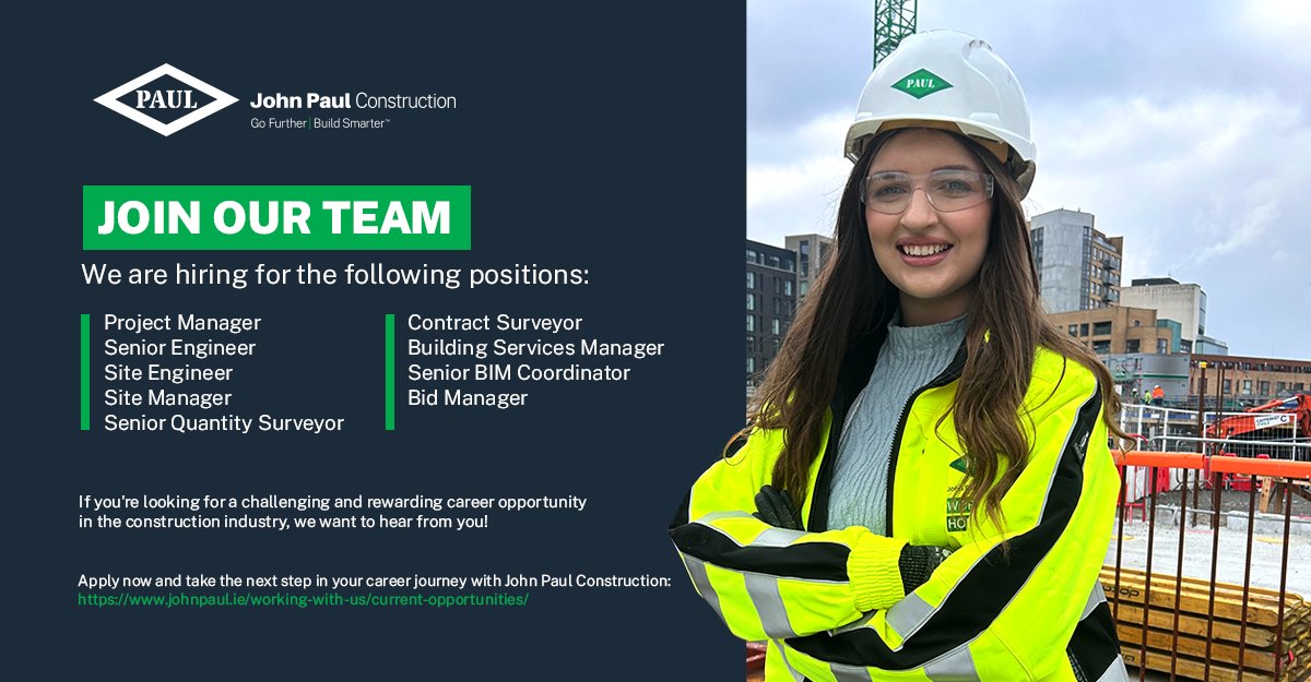 If you're looking for a challenging and rewarding career opportunity in the construction industry, we want to hear from you! Apply now and take the next step in your career journey with John Paul Construction: bit.ly/4a7PAX7 #GoFurtherBuildSmarter #NewOpportunities