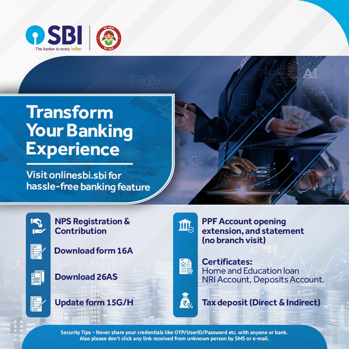 Elevate your Banking experience with State Bank of India's Internet Banking services at onlinesbi.sbi

#SBI #GoDigital #OnlineSBI #InternetBanking #GoDigitalWithSBI #DeshKaFan #TheBankerToEveryIndian