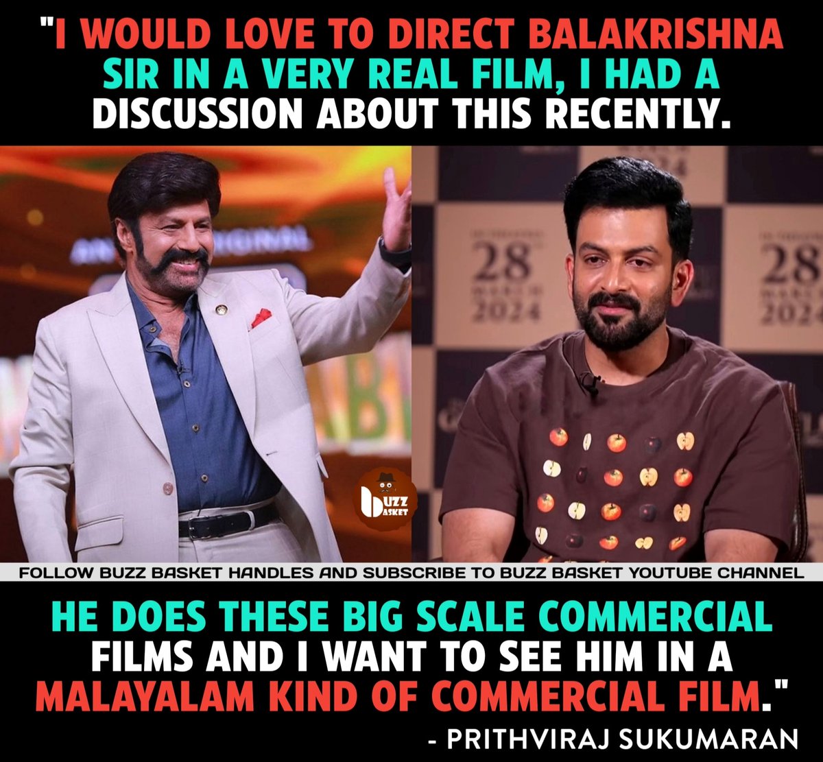 I would love to see #Balakrishna Sir in a very real film - #PrithvirajSukumaran #Prithviraj #NBK #Balayya #NandamuriBalakrishna #TheGoatLife