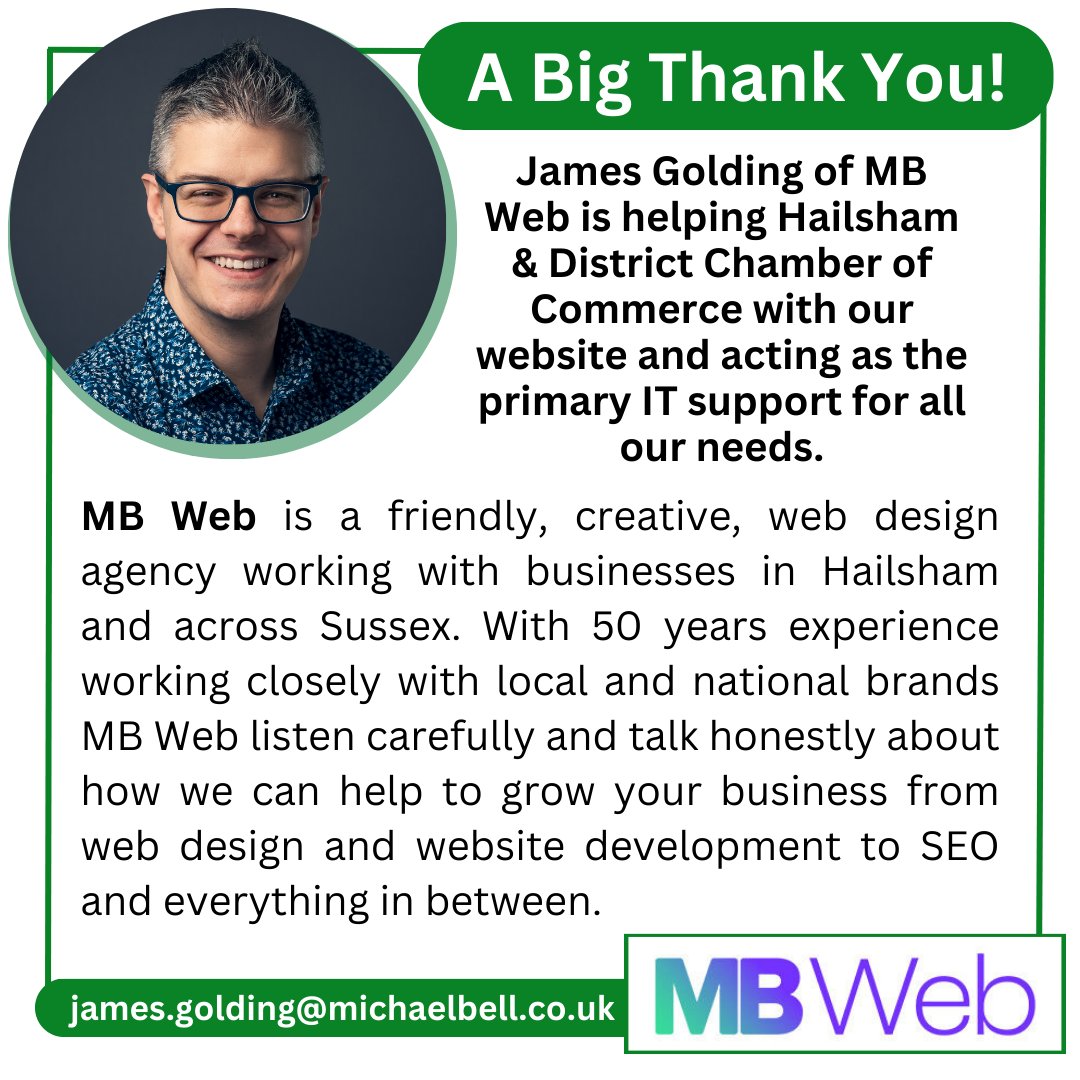 A big thank you to James Golding from MB Web for his invaluable assistance in making crucial updates to our website over the past few weeks. As a Chamber member for over a year, James has consistently shown great support and has become an integral part of our Chamber community.