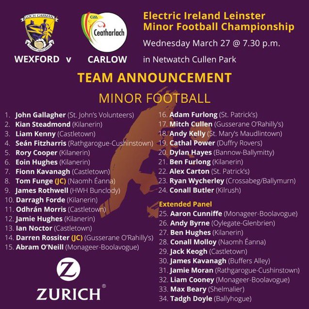 Best of luck to John Gallagher & the @OfficialWexGAA minor footballers v Carlow. Also best wishes to past pupils Liam Donoghue, Connor Mackey & 6th year Rory Gilbert v Wicklow in the u21 football championship. #CBSbuilt #bokerboys #wexford #football 🟣🟡🟣🟡🟣🟡🟣🟡🟣🟡🟣🟡