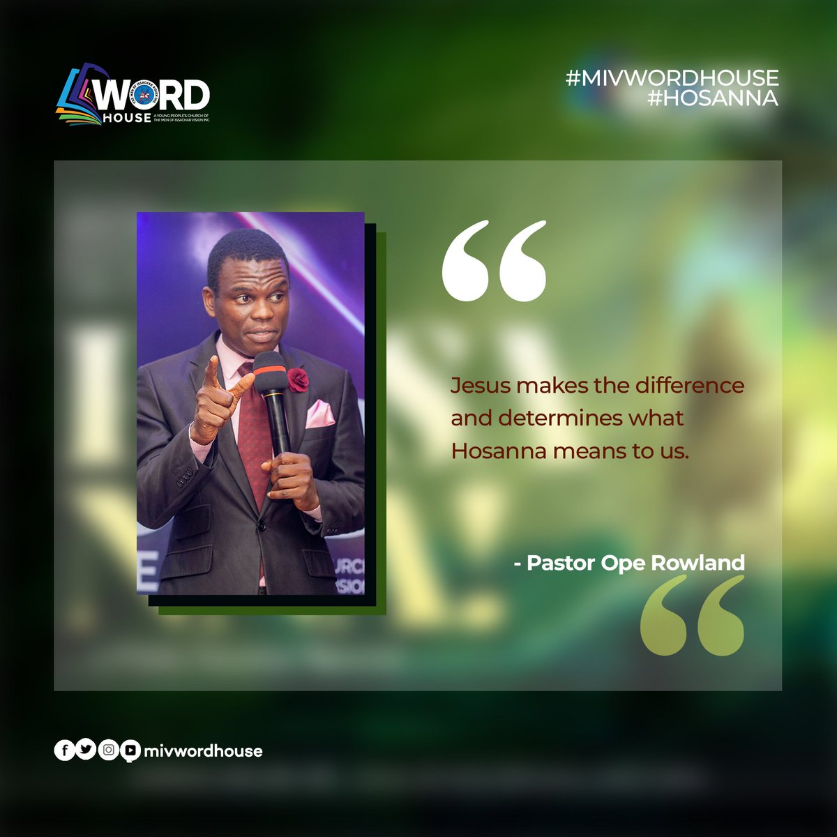 mivwordhouse's tweet photo. While we all shout #Hosanna we may not be saying same thing;Jesus is the dividing line,#jesus  makes the difference
He saved me so my shout is Praise The Lord!
What's yours?#brightmind #Truth #easter2024 #kingdomculture #Resurrection #ResurrectionPower #PalmSunday #faith #kingdom https://t.co/w4FVrP1Ny6