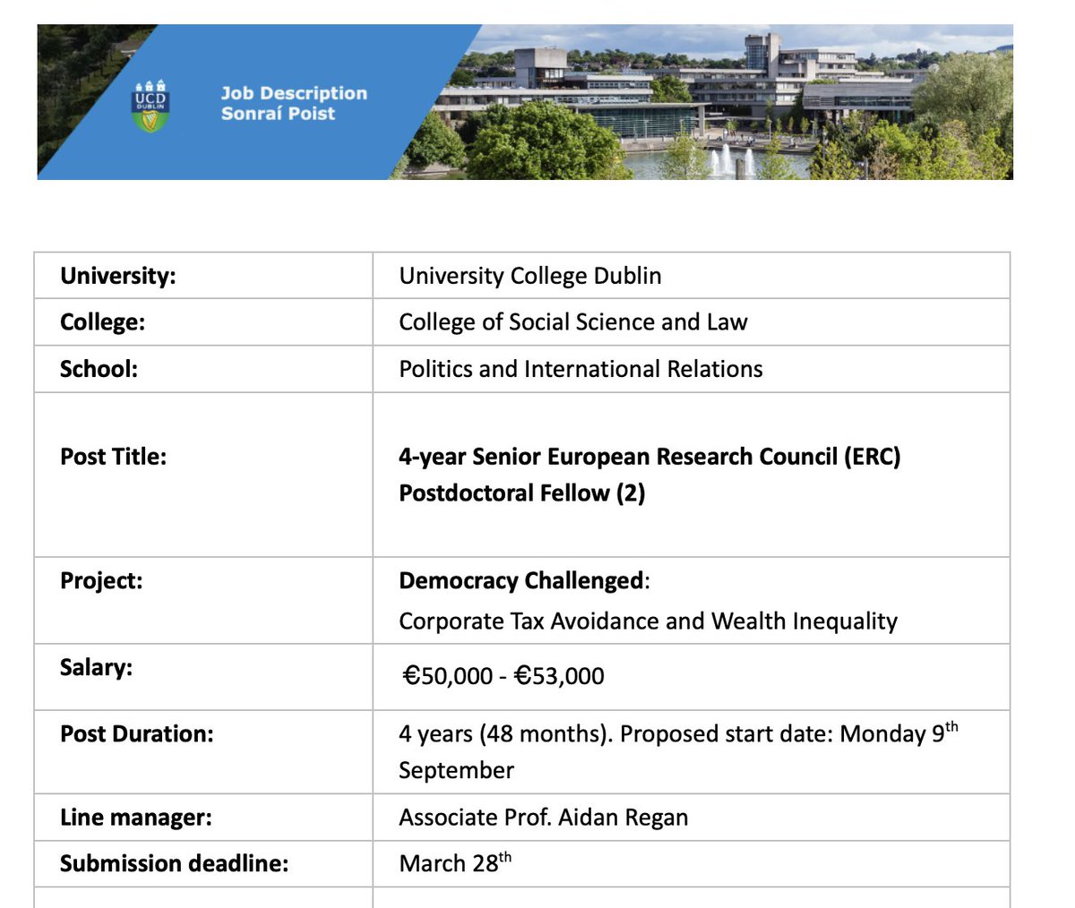 My colleague @Aidan_Regan is hiring a 4-year ERC Postdoctoral Fellow to work on survey experiments and/or quantitative text analysis. Apply if you have a PhD or are close to submitting your thesis. Deadline this Thursday (28 March)! Job ad and details: docs.google.com/document/d/1vI…