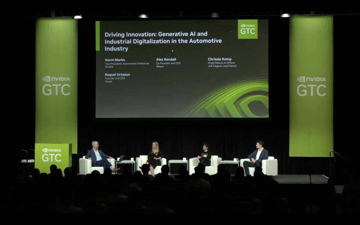 A week on from #GTC24 where Wayve's CEO @alexgkendall discussed the latest AI developments driving forward the automotive industry, incl. some of the cutting-edge AI breakthroughs on the horizon. Catch the recordings of his talks on the Nvidia portal 👉 bit.ly/4cD4Lt0