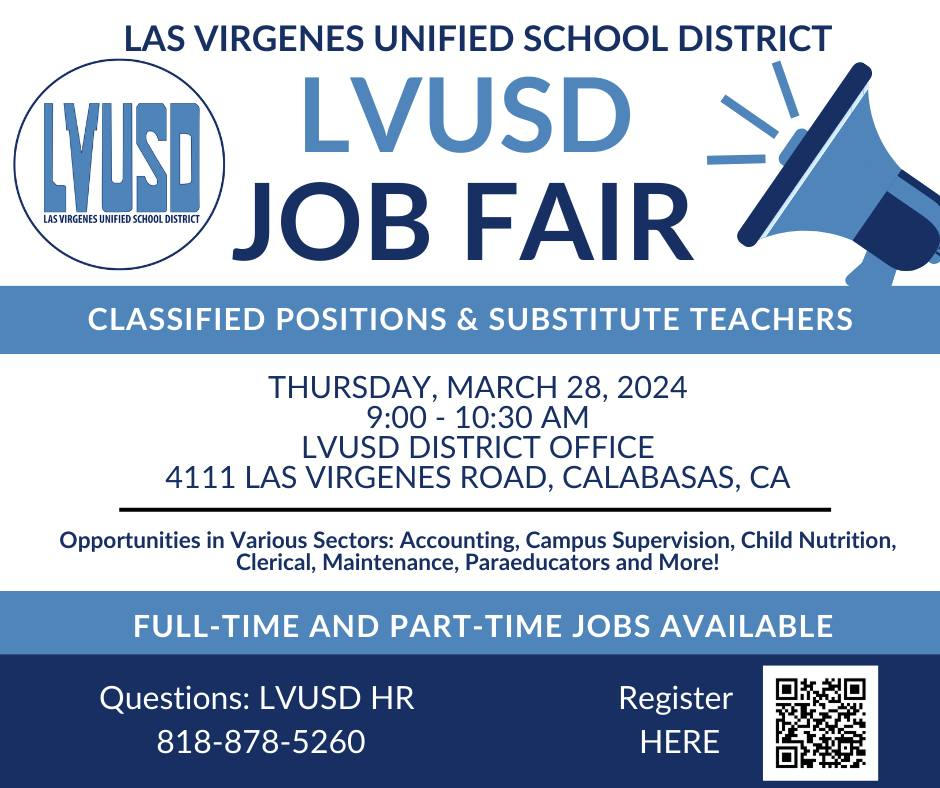 Don't miss our job fair this Thursday, March 28th from 9-10:30 at the District Office. Classified and substitute teaching positions are available. Full and part-time positions. Register today: docs.google.com/.../1FAIpQLSdB…