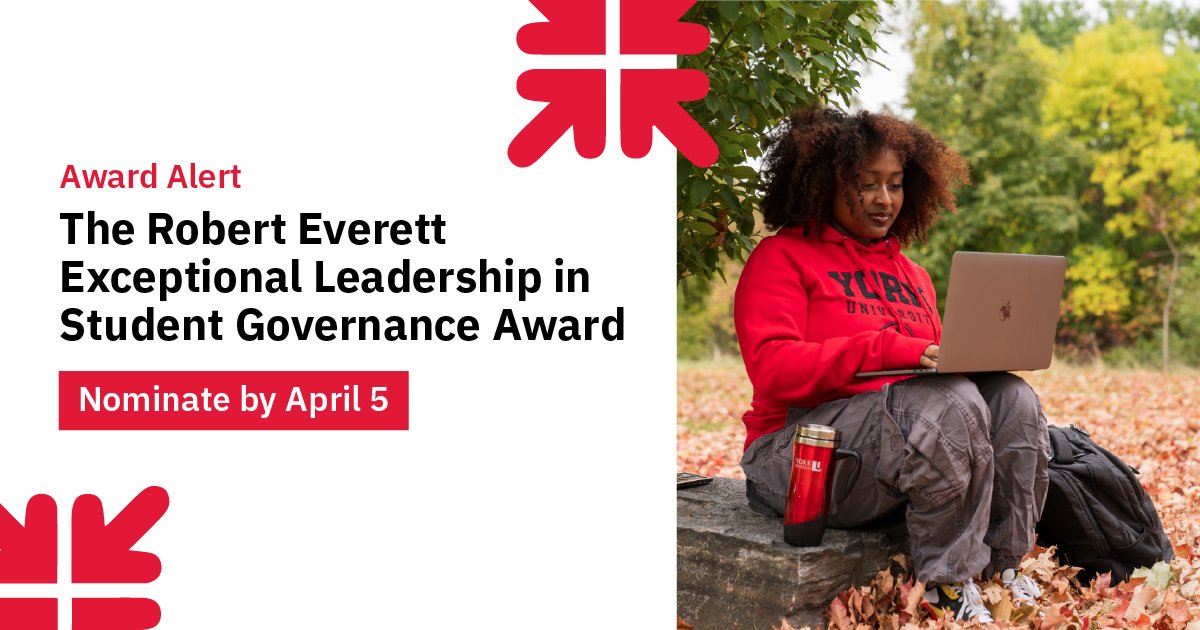 Do you know a student who has exhibited leadership and made meaningful contributions to governance at York University? Nominate them for the Robert Everett Exceptional Leadership in Student Governance Award 🏆 Submit your Nomination by April 5 🔗 yorku.ca/secretariat/th…