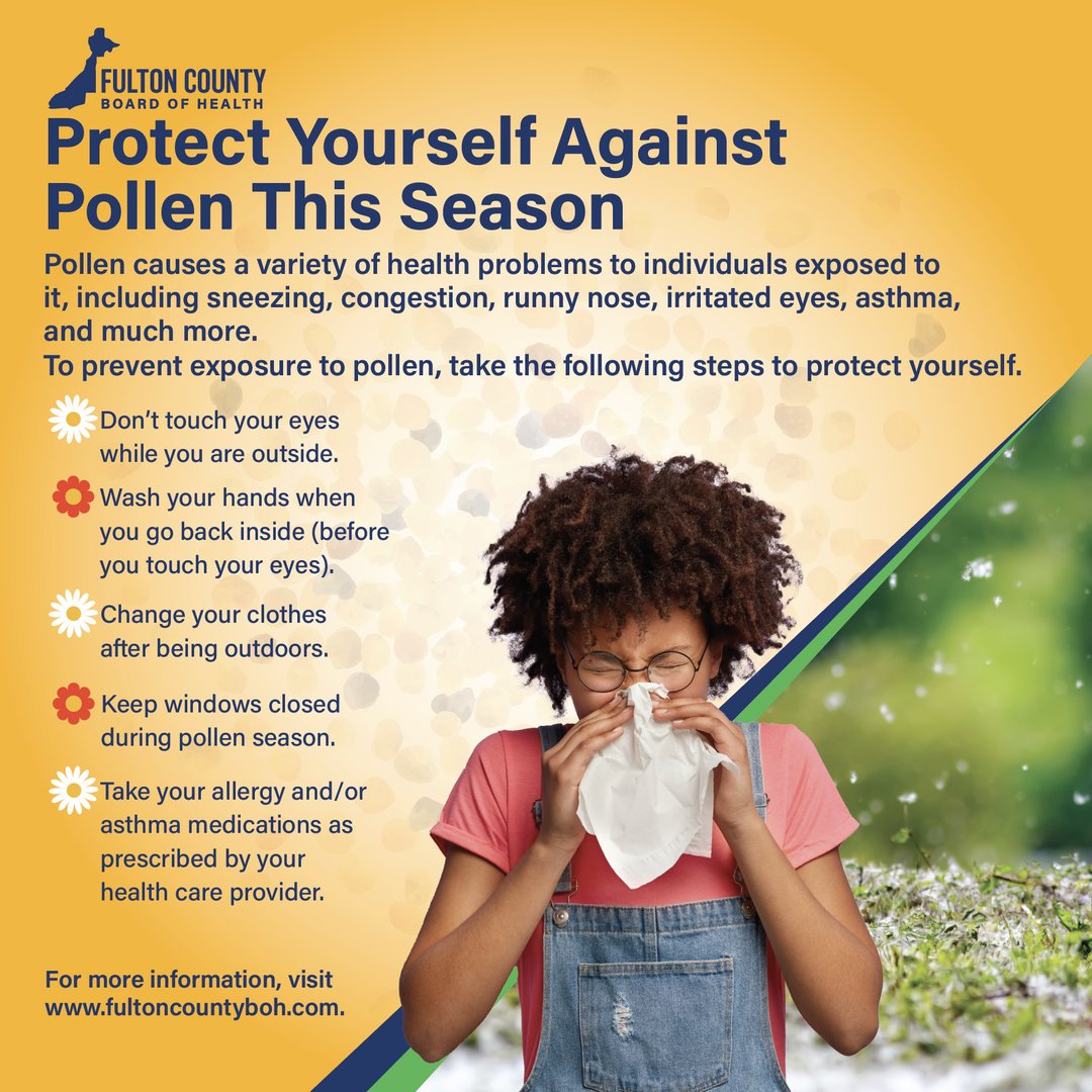 FultonHealth's tweet image. Don't let pollen season catch you off guard! 🌼 Take steps to protect yourself by staying indoors during peak pollen times, using HEPA filters, and keeping windows closed. Visit our website for more tips on managing your allergies this season. #PollenSeason #AllergyProtection 🌸
