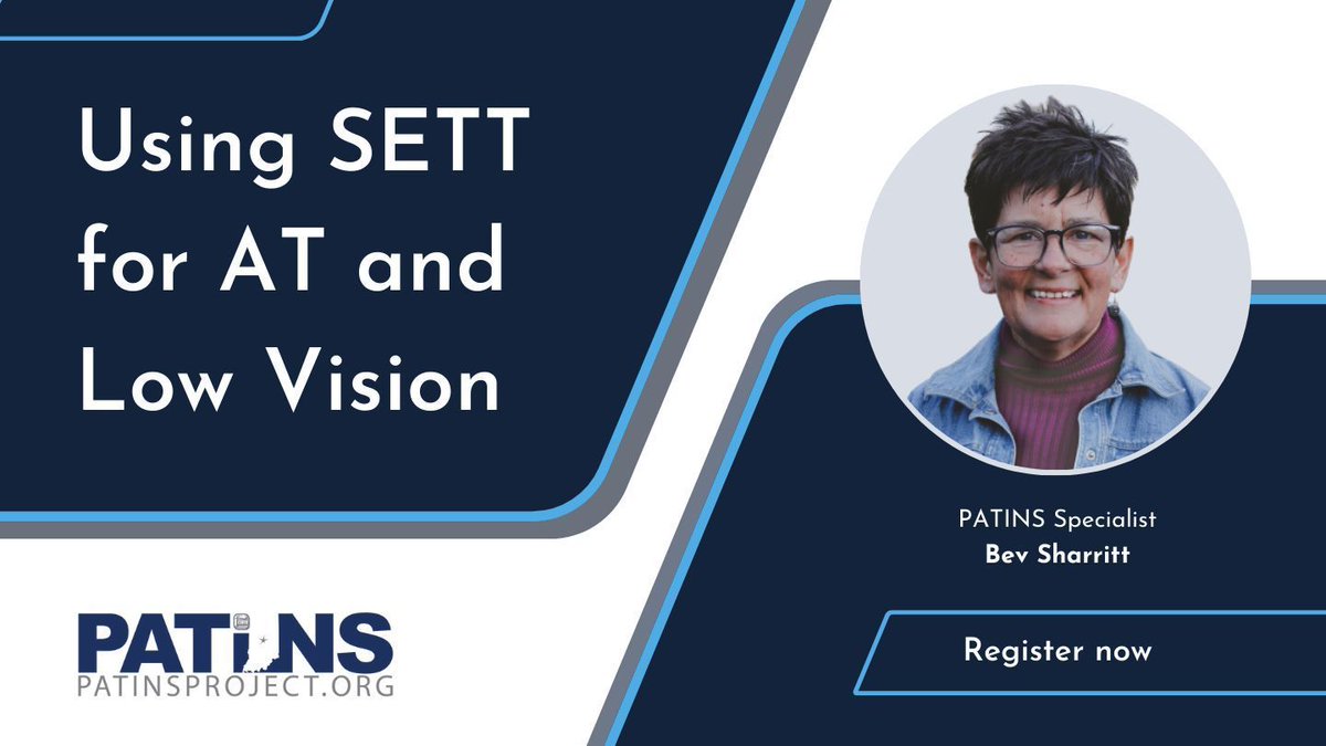 This session is for educators working w/students who have blindness & low vision. Learn about using the SETT Framework for meeting the needs for enlargement and magnification specific to individual needs & environments. Register: bit.ly/3wNO3qh #PatinsIcam @BevSharritt