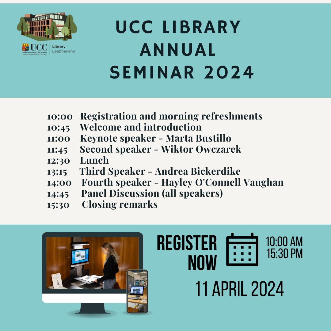 REMINDER: Registration is open for our upcoming Seminar. 📅 11 April 2024. The theme is 'Libraries: Connecting Minds and Cultivating Wellness' We are delighted to have such great speakers lined up ℹ️ bit.ly/UCCLibrarySemi…