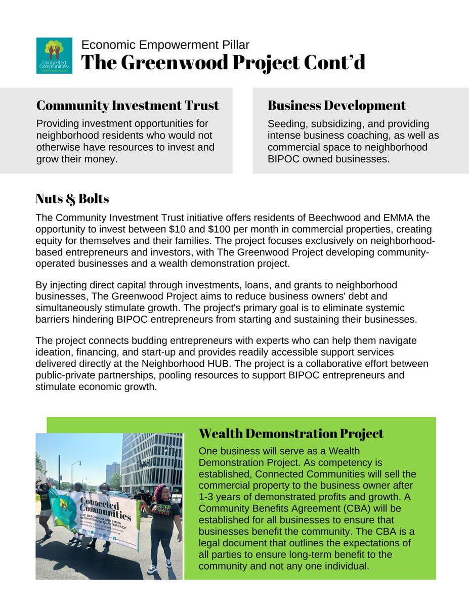 The Greenwood District in Tulsa Oklahoma aka Black Wall Street inspired this project! It was one of the most thriving African-American communities in the U.S. before it was burned down due to racial violence. This project is the beginning of systemic change within our community!