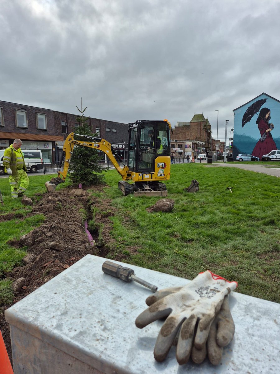 Power duct installation at St Marnock’s Square today. Trees, seating, picnic tables and interpretation board for the Countess mural all planned with future works coming soon.