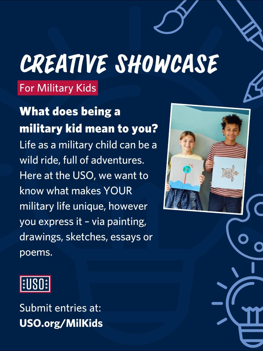 Calling all military kids! What does being a military kid mean to you? 🖍️Enter your creative submission at uso.org/MilKids