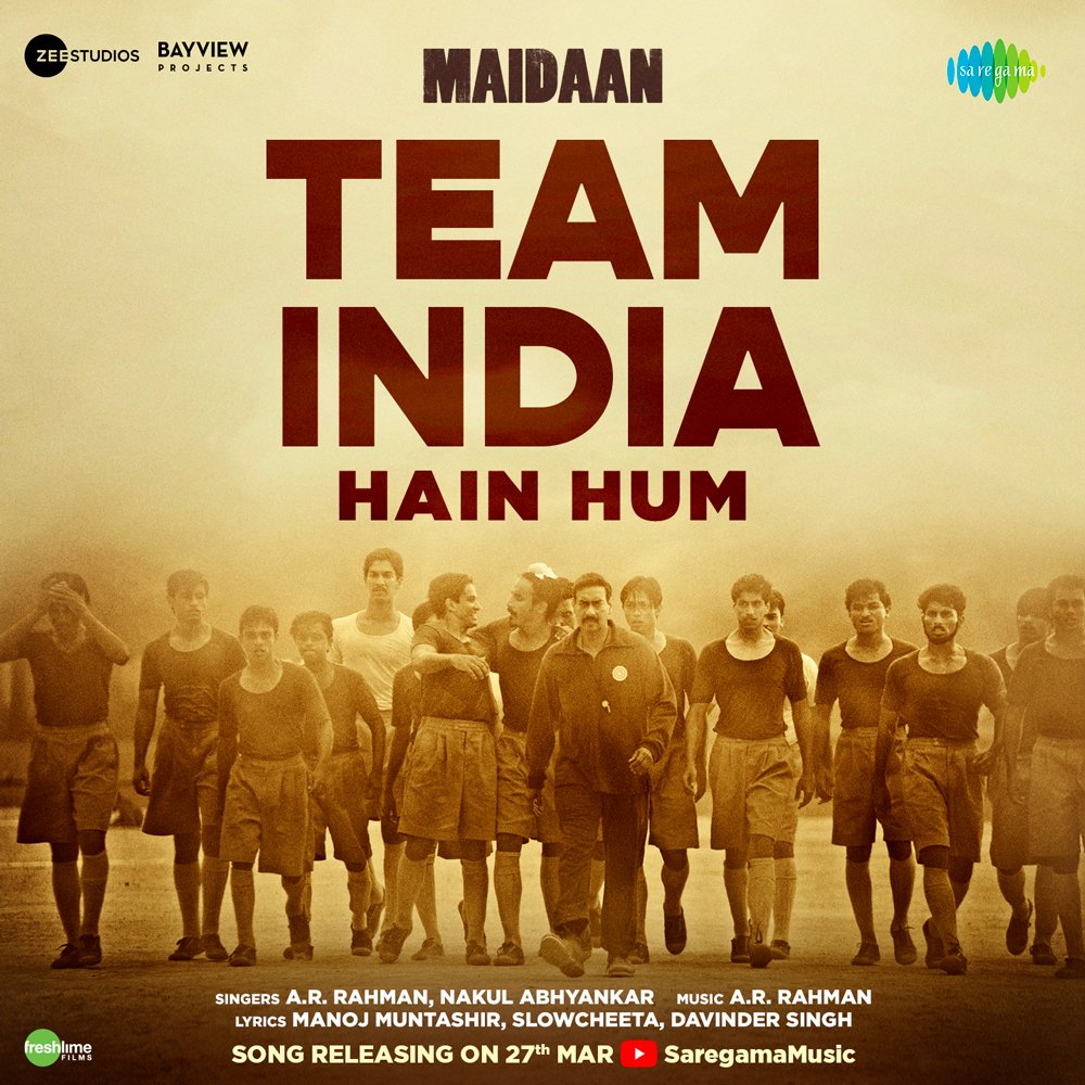 Digitally (@digitallynow) on Twitter photo 11 ki taakat leke, ekjut hone aa rahe hain hum #Maidaan mein 🇮🇳
#TeamIndiaHainHum -- SONG OUT TOMORROW
<a href="/ajaydevgn/">Ajay Devgn</a> #PriyamaniRaj <a href="/raogajraj/">Gajraj Rao</a> <a href="/BoneyKapoor/">Boney Kapoor</a> <a href="/ZeeStudios_/">Zee Studios</a> <a href="/iAmitRSharma/">Amit Sharma</a> <a href="/arrahman/">A.R.Rahman</a> <a href="/manojmuntashir/">Manoj Muntashir Shukla</a> <a href="/NakulAbhyankar/">Nakul Abhyankar</a> #ChaitnyaSharma #DavinderGill <a href="/BayViewProjOffl/">BayViewProjectsLLP</a> 11 ki taakat leke, ekjut hone aa rahe hain hum #Maidaan mein 🇮🇳
#TeamIndiaHainHum -- SONG OUT TOMORROW
<a href="/ajaydevgn/">Ajay Devgn</a> #PriyamaniRaj <a href="/raogajraj/">Gajraj Rao</a> <a href="/BoneyKapoor/">Boney Kapoor</a> <a href="/ZeeStudios_/">Zee Studios</a> <a href="/iAmitRSharma/">Amit Sharma</a> <a href="/arrahman/">A.R.Rahman</a> <a href="/manojmuntashir/">Manoj Muntashir Shukla</a> <a href="/NakulAbhyankar/">Nakul Abhyankar</a> #ChaitnyaSharma #DavinderGill <a href="/BayViewProjOffl/">BayViewProjectsLLP</a>