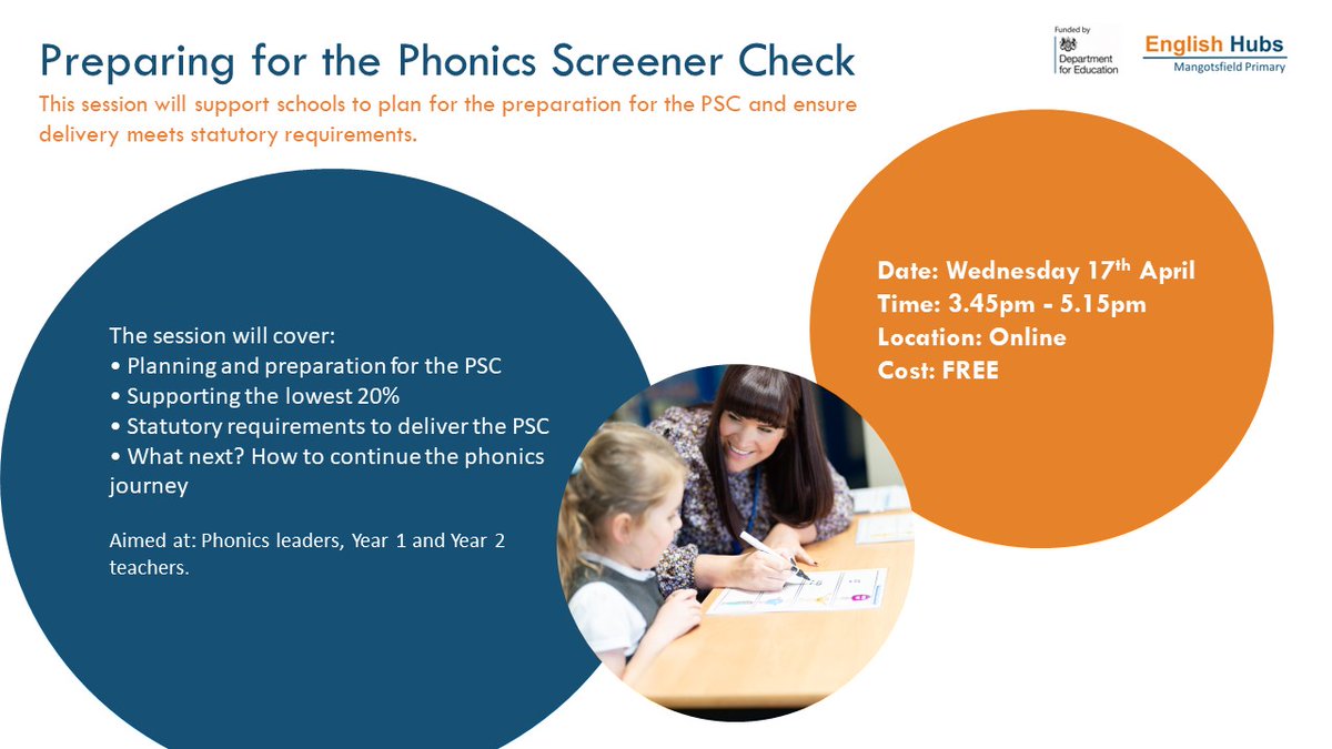 We're teaming up with @ramsburyenghub to host a FREE online session for #Phonics Leads and Year 1 and 2 teachers on Preparing for the Phonics Screener Check. For more information and to book your place, sign up here: forms.gle/HfM8hzTZ52pdb2… 🔤🔤🔤 #edutwitter #EnglishHubs