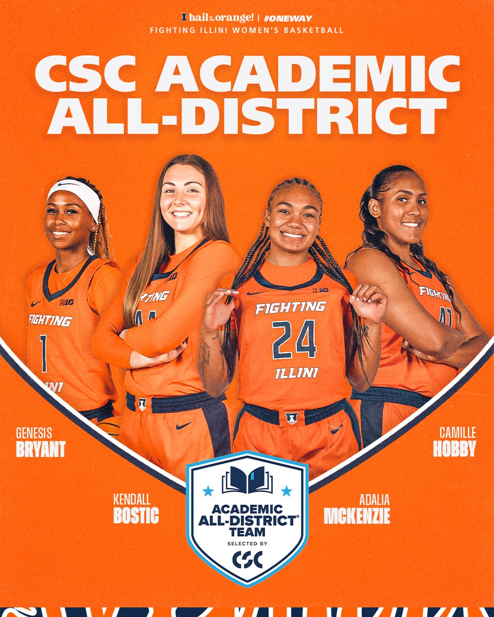 IlliniWBB's tweet photo. Sending a huge congratulations to these four Illini for earning CSC Academic All-District honors for their efforts on the court and in the classroom!
#Illini | #HTTO | #OneWay https://t.co/WIUhKiHAPk