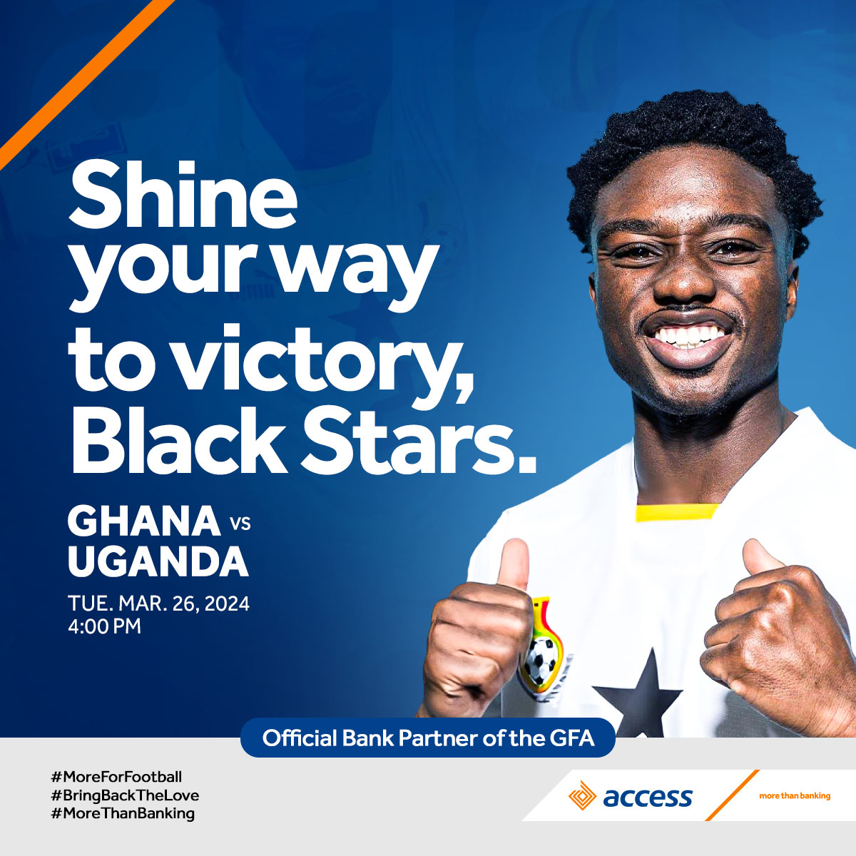 Let's continue to support and cheer our Black Stars on, as they shine their way to victory today 💫🌟. Any predictions for today’s match? Share them below 👇🏾 #BlackStars #MoreThanBanking #AccessBankGhana