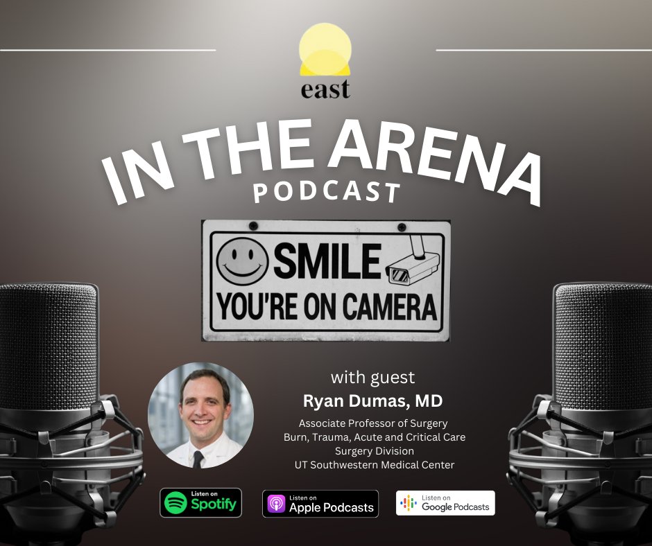 Join EAST In the Arena discussion on #TraumaVideoReview w/ @RPDumasMD of @UTSW_Surgery! Great for educ, research, &PI! Listen now: bit.ly/3TsToem @jeremyhlevin @smuramed @RadomskiMD @andreatsoris @KaitlinRitterMD #Trauma #medtwitter #surgtwitter