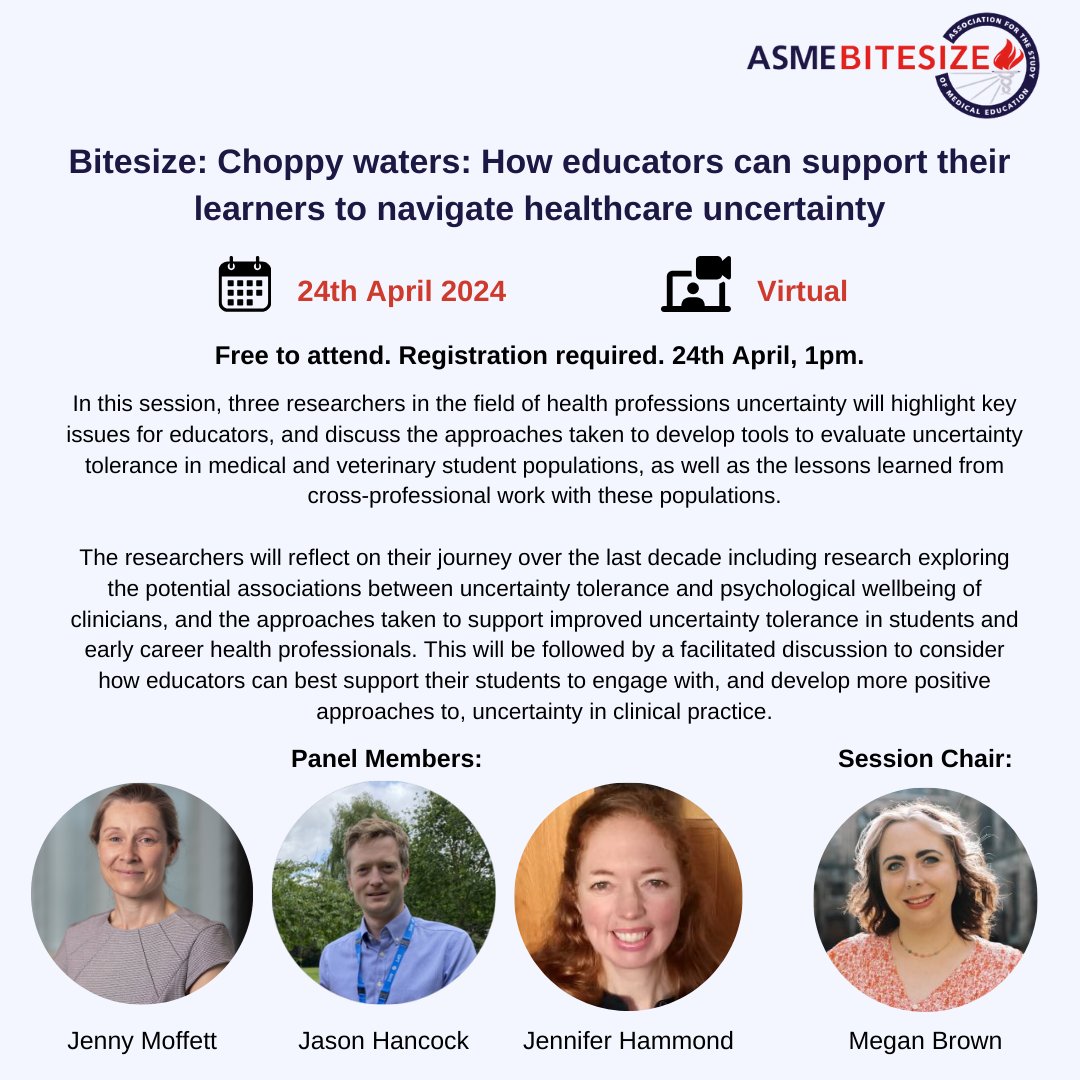 Upcoming ASME Bitesize event! 
Free to attend, don't miss out🤩
Register here: us02web.zoom.us/meeting/regist…
#MedEd #Medtwitter