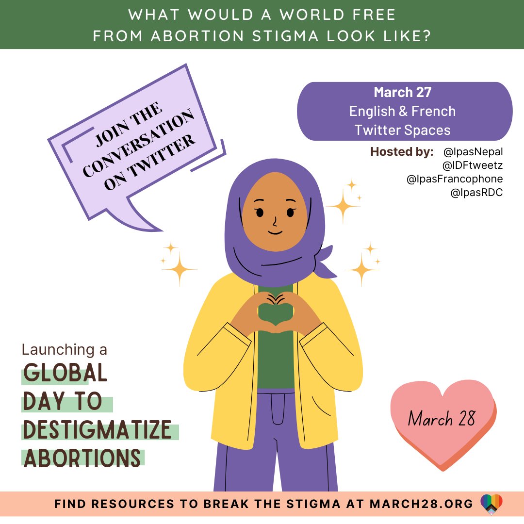 What Would A World Free From Abortion Stigma Look Like? March 27; 3:45pm Nepal Time Hosted by: Ipas Nepal, Ipas Bangladesh, Ipas IDF, Ipas Nigeria. Follow @IpasNepal & @IDFtweetz to join this 1 hr Twitter space in English featuring partners in Asia & Africa!