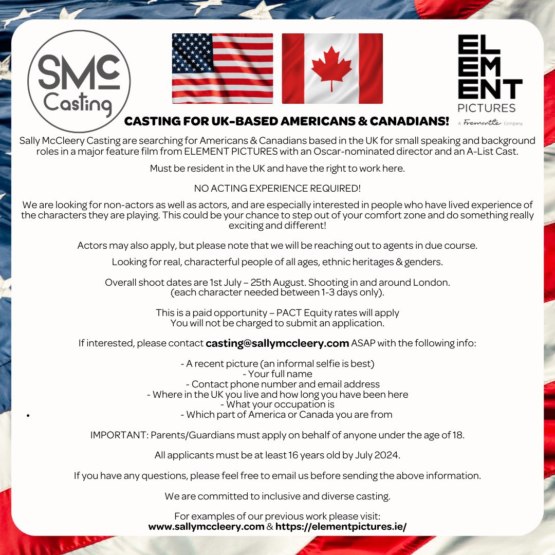Helping out on this one for @McCasting 🎉 Please get in touch via the email address on the flyer if you think you might be right #casting