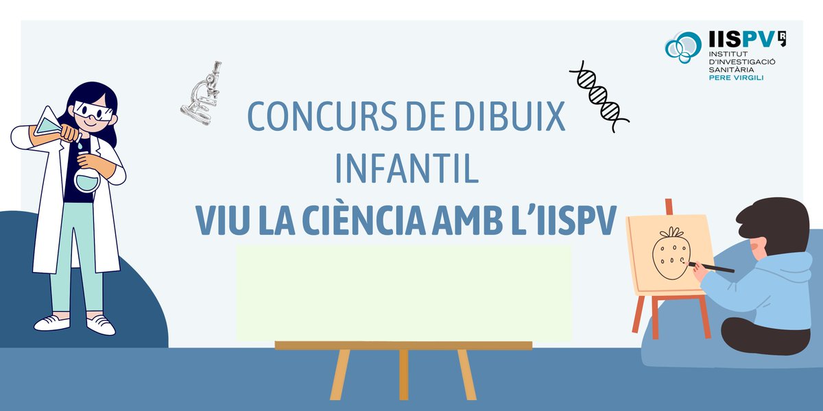 🖌️Seguim amb el I concurs de dibuix infantil “Viu la ciència amb l’#IISPV” 🧑‍🎨Anima el teu fill o filla a participar-hi 📍Cal que faci el dibuix al paper per a les safates que trobareu a la cafeteria de l'@hjoan23 📆Del 8 al 29 d'abril bit.ly/3TGhvGG