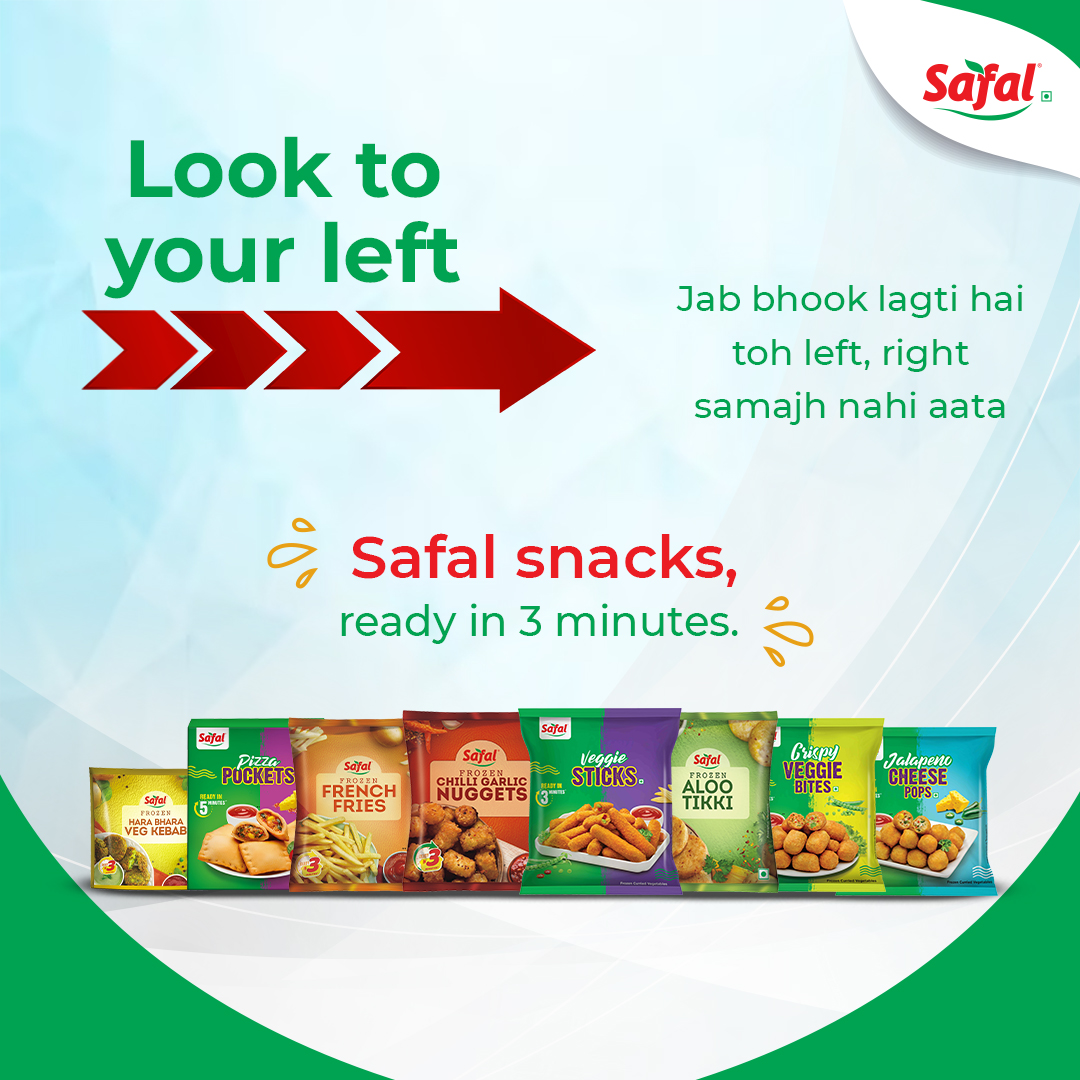 Safalproducts's tweet photo. Agar aapne bhi right dekha toh it’s time to eat a delicious snack. #SnackTimeFunTime

#RightChoiceSnackTime #TreatYourselfSnackTime #SnackTimeDelight #Snacks #FrozenSnacks #FrenchFries #AlooTikki #FrozenNuggets #VeggieSticks #FrozenVeggiBites #CheesePops https://t.co/PBeOQZBYFq