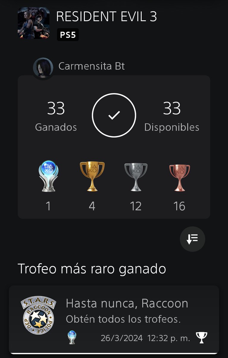 Me ha parecido brutal, un juego muy recomendable. Némesis le da un toque espectacular. Rejugarlo tantas veces consigue que domines el juego y es lo que me gusta de estos platinos. Por no hablar del lanzacohetes 😸🤭