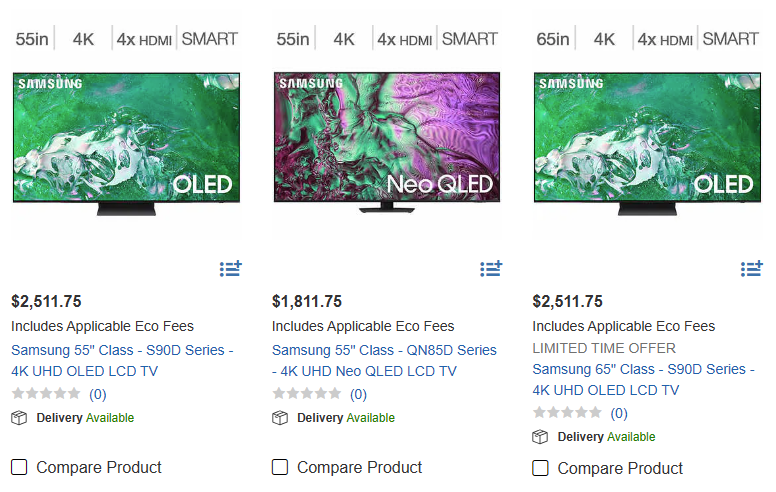 mathieuisabel's tweet photo. @FomoReviews Interestingly, the S90D 55 and 65 are the same preorder price here in Canada (~2500$) at both Amazon https://t.co/P90LU9owZg  and Costco https://t.co/ZPvQglEMHI Can't see just yet the 77 anywhere over here. https://t.co/4SUqSwRr1B