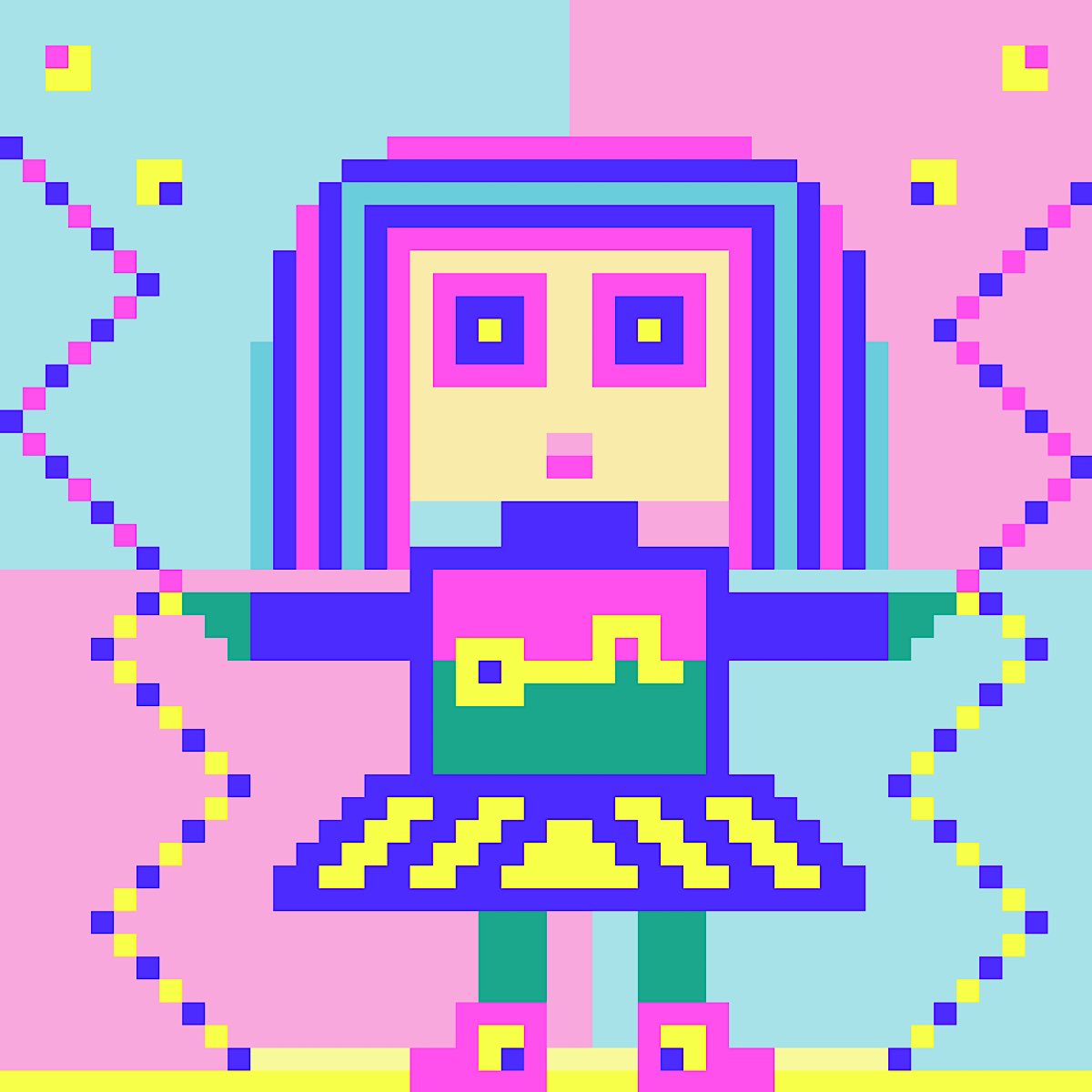 Hello🌞🌈🌼🌼✨ This is my NFT Pixel art * Colorful Girl Monster * 🩵💛🩷 Link in bio👧🎨 Have a wonderful day❤️🌈 #nftkids #pixelart #NFTCommunity #NFTjapan ✨🩵💛🩷✨