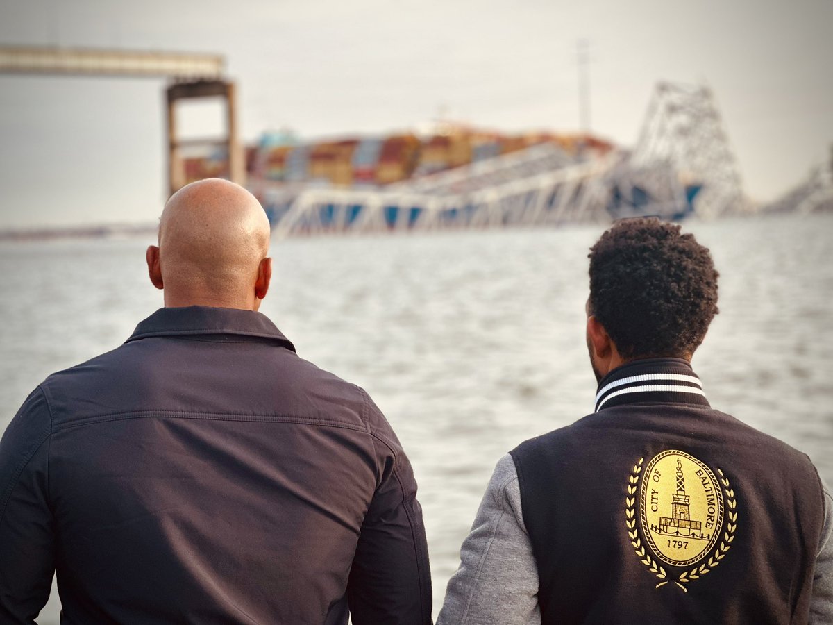 .@GovWesMoore with @MayorBMScott viewing the collapsed Francis Scott Key Bridge.