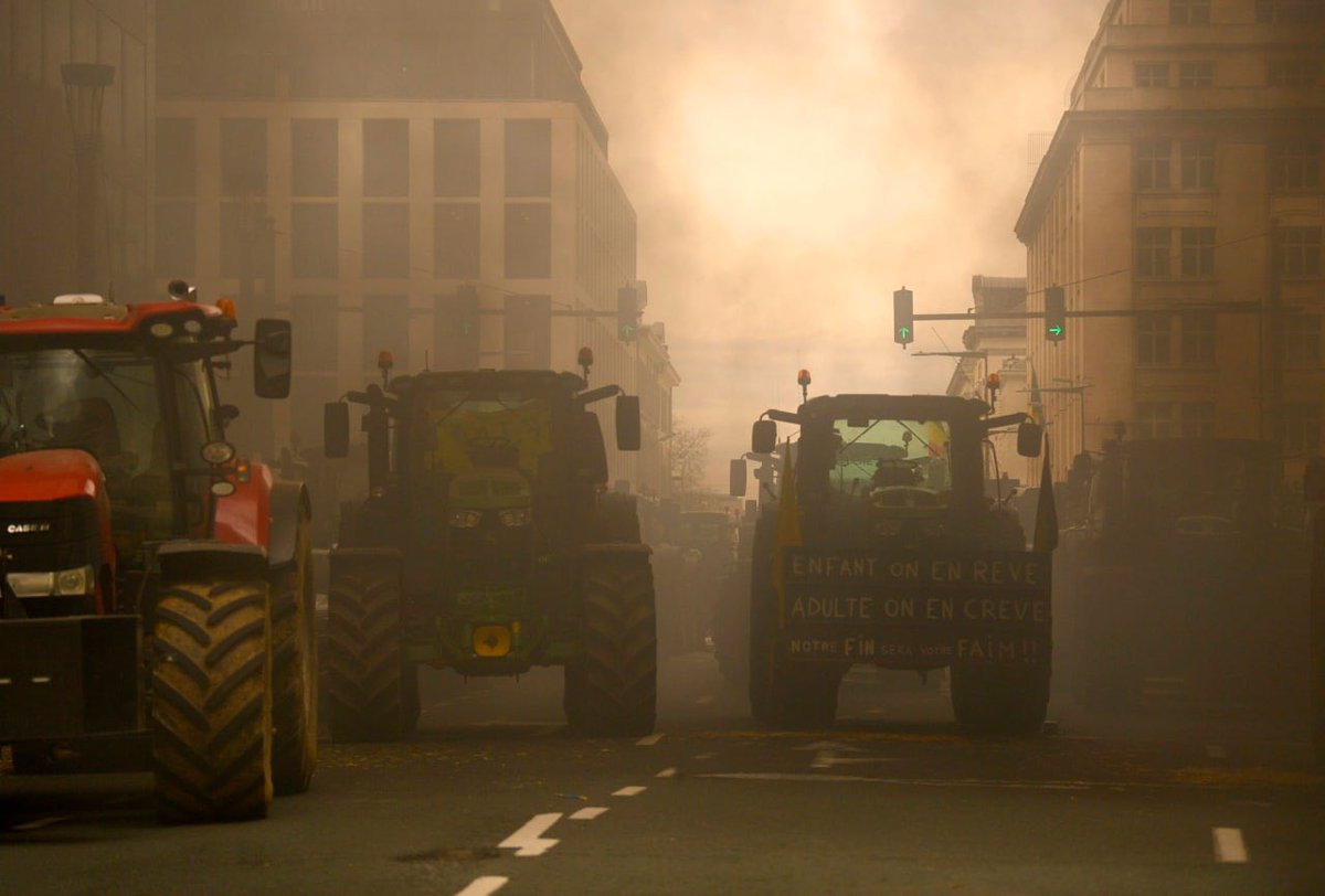 Remcobus1967's tweet photo. Alle respect voor de boeren‼️💪🏼
Ze zijn vandaag terug rond het Europees Parlement in Brussel.  

De EU wil een oorlogsindustrie opbouwen maar torpedeert haar autonome voedselvoorziening. 

Geen land zonder de boeren ! https://t.co/rC6eULwrK3