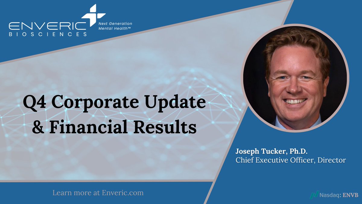 Enveric_Bio's tweet image. @Enveric_Bio provided a corporate update and reported financial results for the fourth quarter of 2023.

Click the link for more information: enveric.com/news/enveric-b…

#ENVB #Q4 #Earnings #Biotechnology
