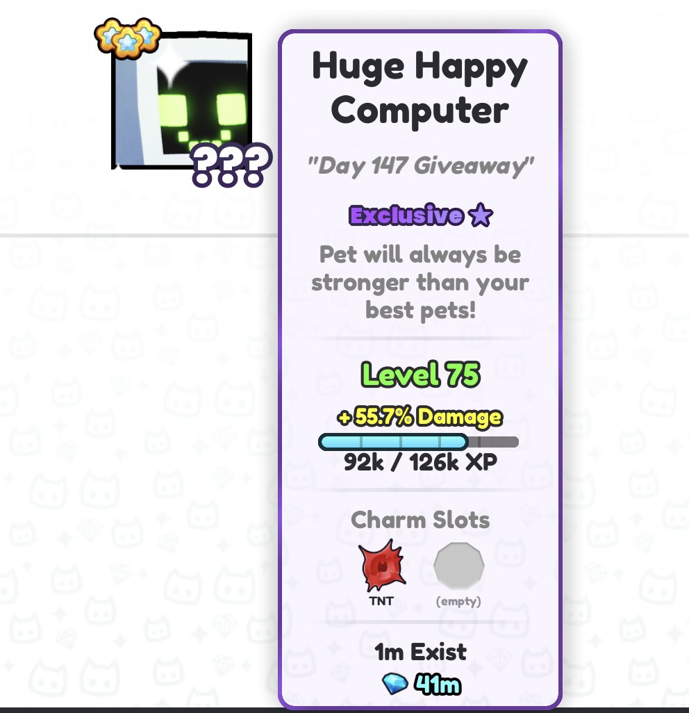 🎉 DAILY GIVEAWAYS - Day 147 🎉
🔥 Huge Happy Computer! 🔥

Requirements:
🤝 follow me, <a href="/StormAgonyYaps/">Storm Agony Placeholder</a>, &amp; @Storm_AgonyAlt
❤️ &amp; 🔁 like &amp; RT
💬 reply w/ ur user

gw ends in 48 hours!
#ROBLOX  #Giveaway  #PetSimulator99  #PetSim99  #PS99  #PetSimulator  #PetSimulator99Giveaways