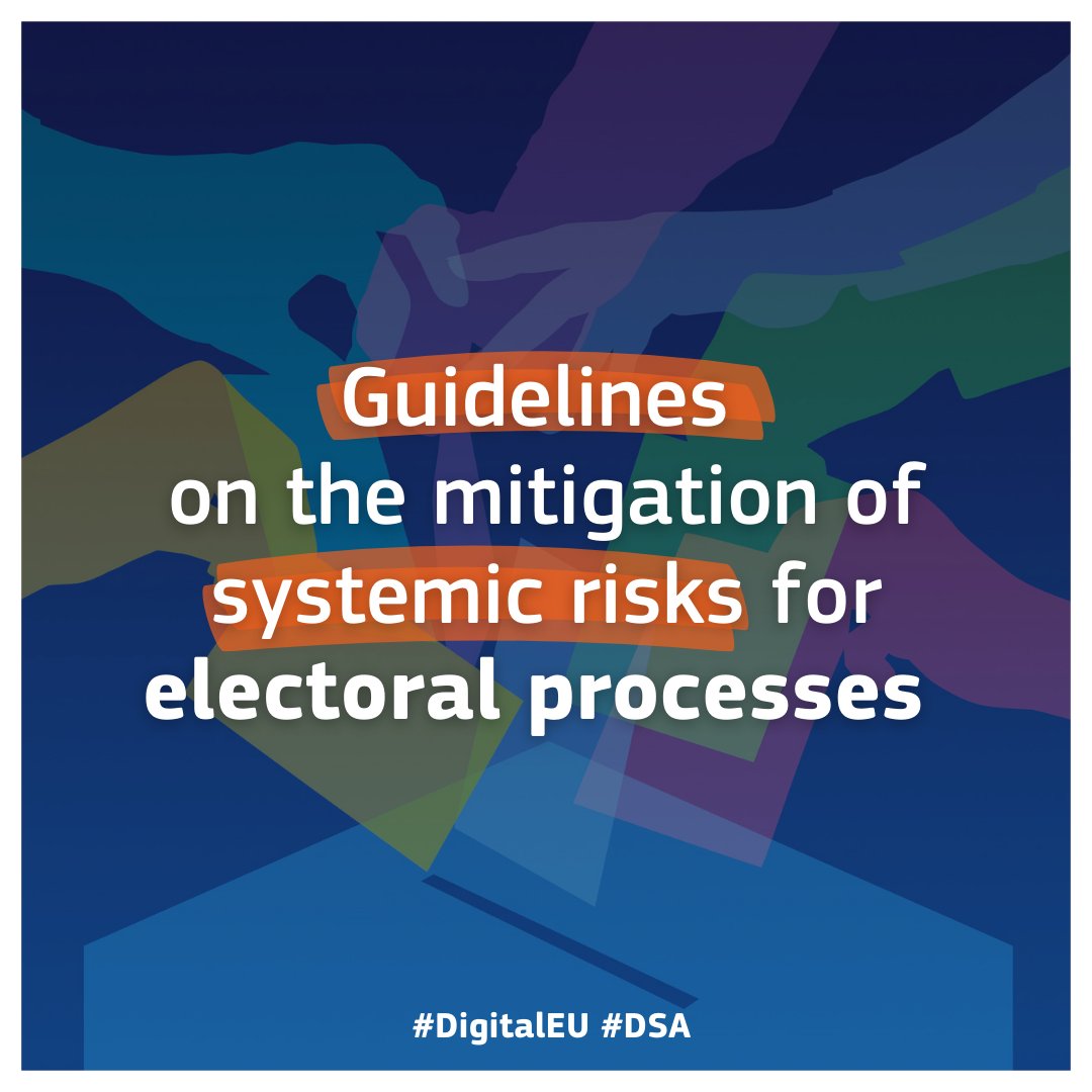 Protecting the integrity of elections is crucial for democracy & a priority under the #DSA. Today's adopted guidelines will help mitigate the risks related to electoral processes, like online disinformation & manipulation, while protecting our fundamental rights. Here's how🧵↓