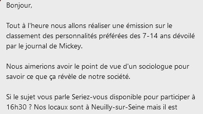 Reçu sur LinkedIn :