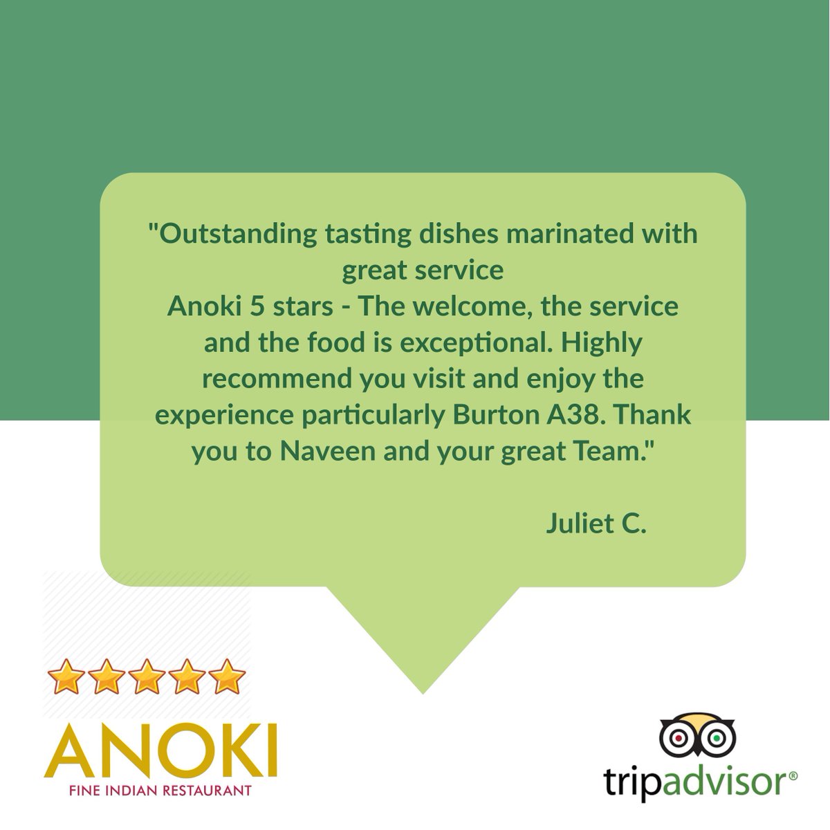 Check out this fantastic review from Juliet who visited #AnokiBurton! If you’ve dined with us, please leave us a review at: Derby - buff.ly/2JMs5Yg Burton - buff.ly/2JIURJ5 Notts - buff.ly/2JMs9qY