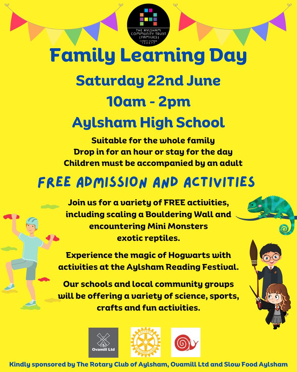 Join Bure Valley and TACT staff at our Family Learning Day in June. We are excited to say that we have a bouldering wall, reptile experience, owls, Norfolk Wildlife Trust, The National Trust, Aylsham Reading Festival with a Harry Potter theme and much more booked and planned.