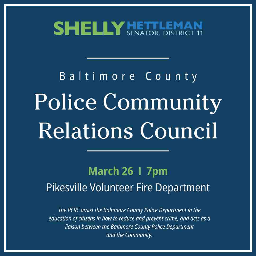 Join the Police Community Relations Council for their meeting tonight on March 26 at 7pm at the Pikesville Volunteer Fire Department! #pikesville #baltimorecounty #maryland