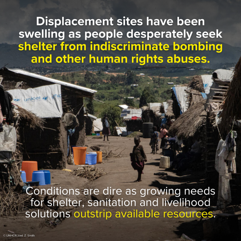 Refugees's tweet photo. We’re calling for an immediate end to the violence in eastern DR Congo and urge all parties to the conflict to respect and uphold international humanitarian law and human rights, and to protect civilians.