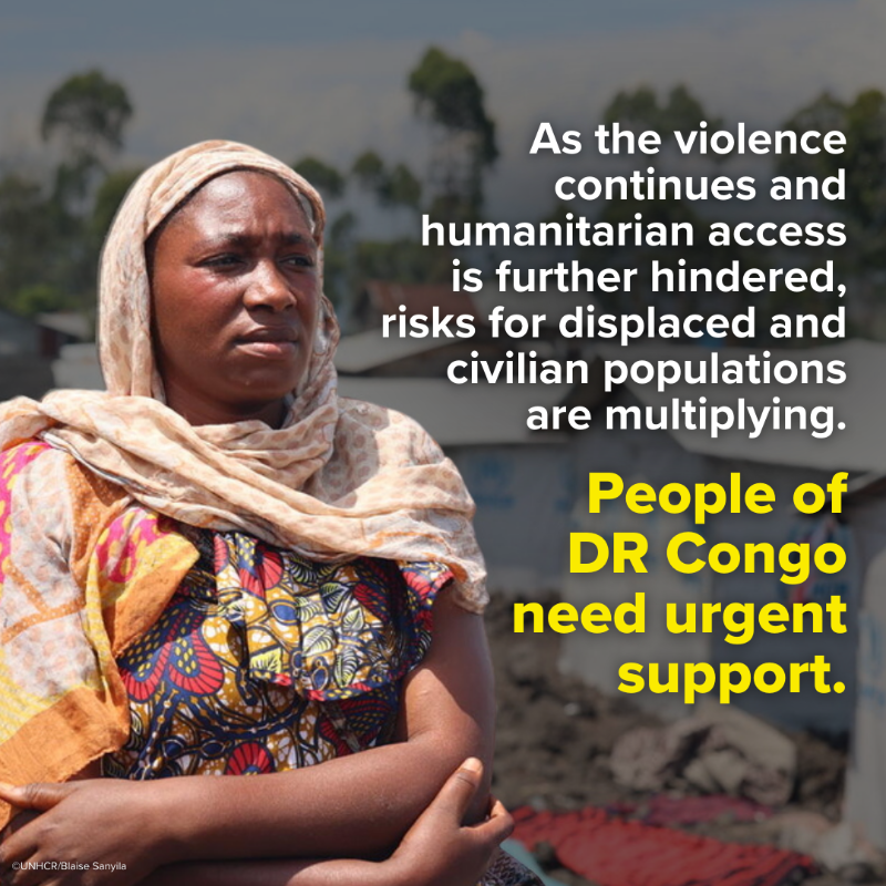 Refugees's tweet photo. We’re calling for an immediate end to the violence in eastern DR Congo and urge all parties to the conflict to respect and uphold international humanitarian law and human rights, and to protect civilians.