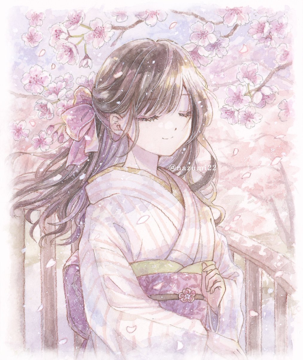 「桜色にとける 額装しました#透明水彩 #illustration#FlowerB」|なずみ紫帆のイラスト